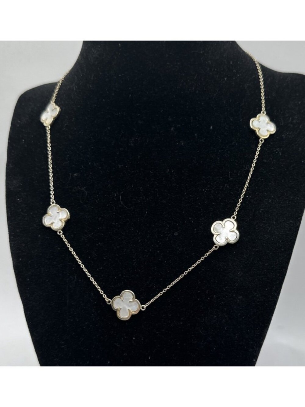 925 Silver HMO mother of pearl clove necklace vermeil 16” 2”ext - Picture 2 of 10